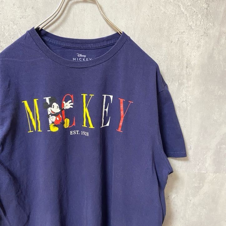 古着 used　Disney ディズニー　ミッキー　Mickey　半袖プリントＴシャツ　　ネイビー　クルーネック　キャラクター