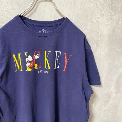 古着 used　Disney ディズニー　ミッキー　Mickey　半袖プリントＴシャツ　　ネイビー　クルーネック　キャラクター