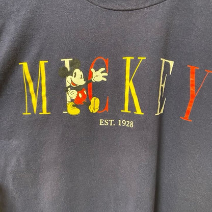 古着 used　Disney ディズニー　ミッキー　Mickey　半袖プリントＴシャツ　　ネイビー　クルーネック　キャラクター