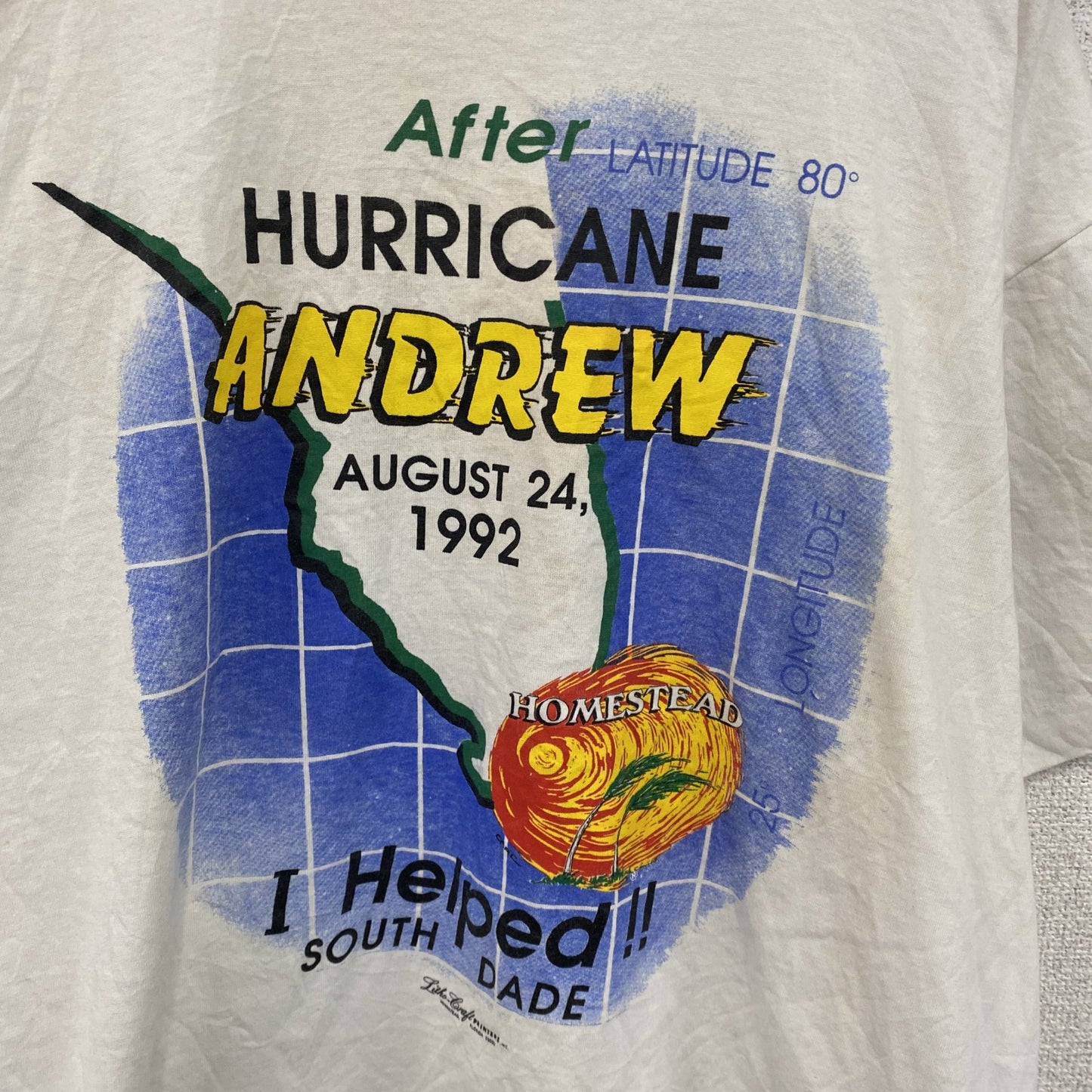 90s　SCREEN STARS BEST　ハリケーンアンドリュー　半袖プリントTシャツ　ホワイト　XLサイズ