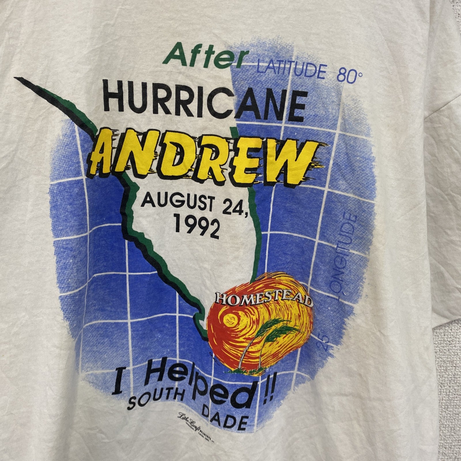 90s　SCREEN STARS BEST　ハリケーンアンドリュー　半袖プリントTシャツ　ホワイト　XLサイズ
