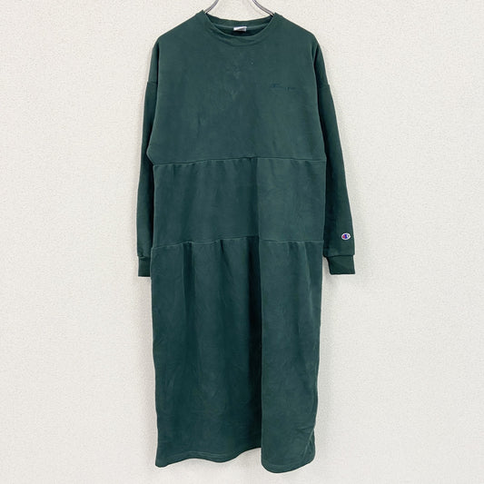 Champion　チャンピオン　スウェットロングワンピース　刺繍ロゴ　ワンポイント　現行　深緑　ディープグリーン　Fサイズ