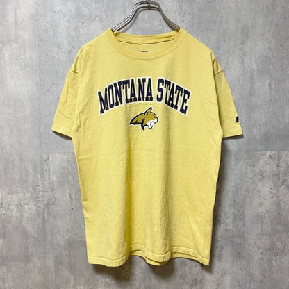 古着 used　RUSSELL　ラッセル　半袖クルーネックプリントカレッジＴシャツ　モンタナ州　大学　黄色　イエロー　Ｍサイズ