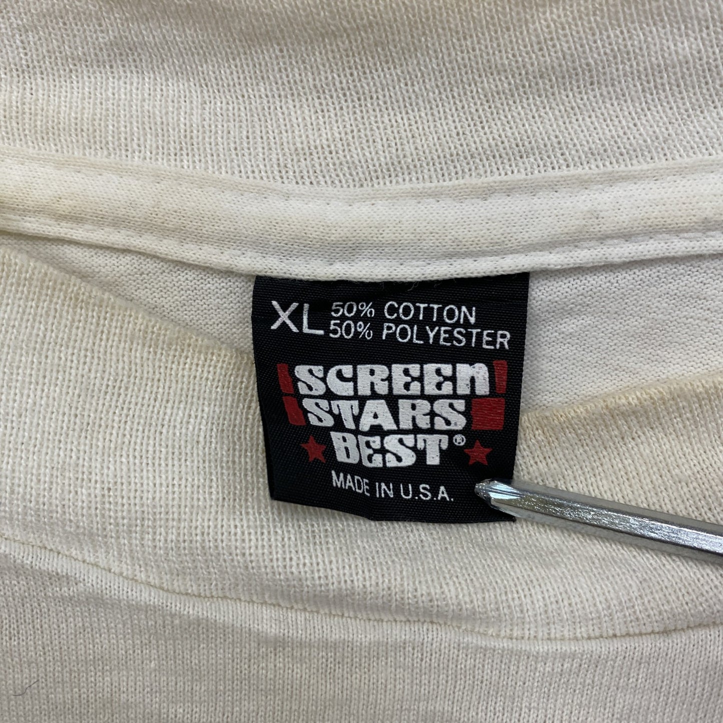 90s　SCREEN STARS BEST　ハリケーンアンドリュー　半袖プリントTシャツ　ホワイト　XLサイズ