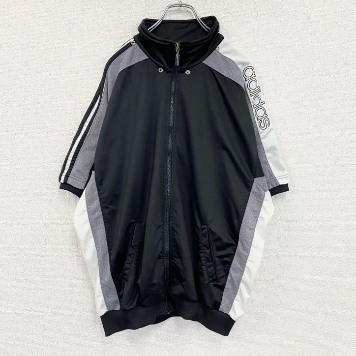 ～90s　adidas　アディダス　半袖トラックジャケット/ジャージ　ヴィンテージ　黒　ブラック　Lサイズ