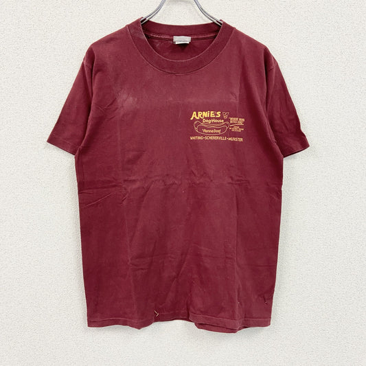 90s　United Sports　半袖プリント企業Tシャツ　ホットドック　シングルステッチ　ヴィンテージ　赤　ボルドー　Mサイズ
