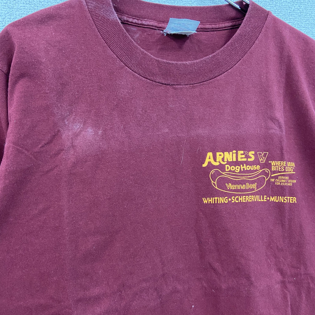 90s　United Sports　半袖プリント企業Tシャツ　ホットドック　シングルステッチ　ヴィンテージ　赤　ボルドー　Mサイズ