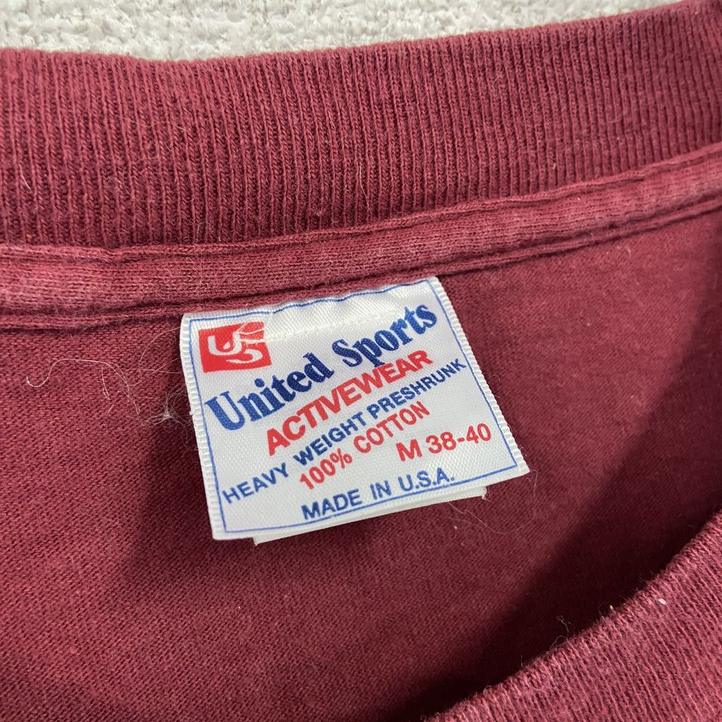 90s　United Sports　半袖プリント企業Tシャツ　ホットドック　シングルステッチ　ヴィンテージ　赤　ボルドー　Mサイズ