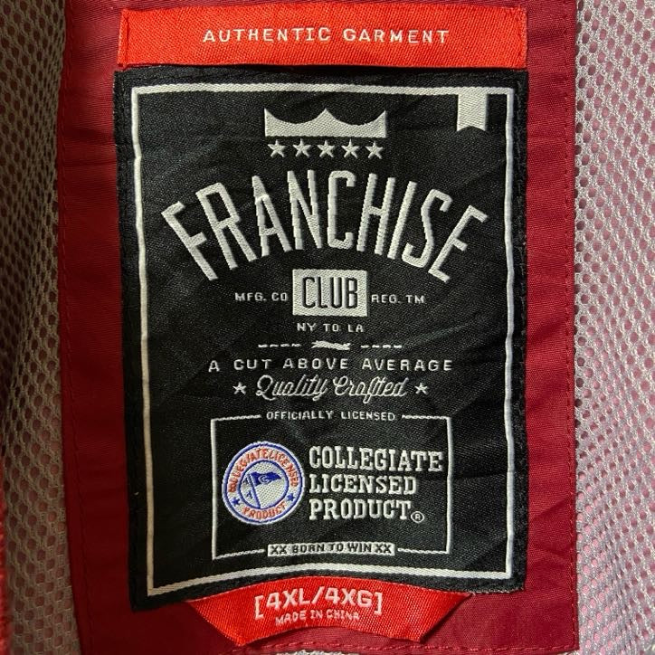 古着 used　長袖ナイロンプルオーバー　インディアナ　刺繍　Vネック　赤　レッド　ビックシルエット　4XL　XXXXLサイズ