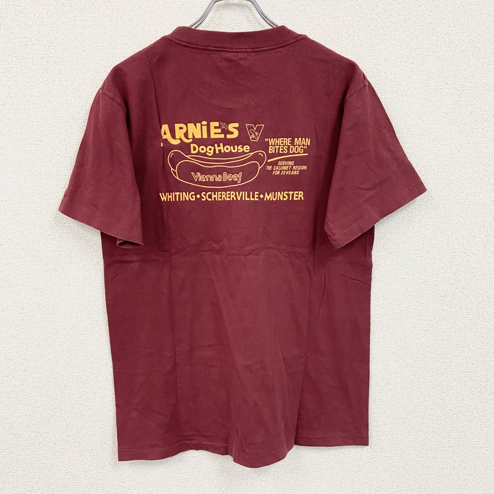 90s　United Sports　半袖プリント企業Tシャツ　ホットドック　シングルステッチ　ヴィンテージ　赤　ボルドー　Mサイズ