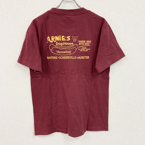 90s　United Sports　半袖プリント企業Tシャツ　ホットドック　シングルステッチ　ヴィンテージ　赤　ボルドー　Mサイズ