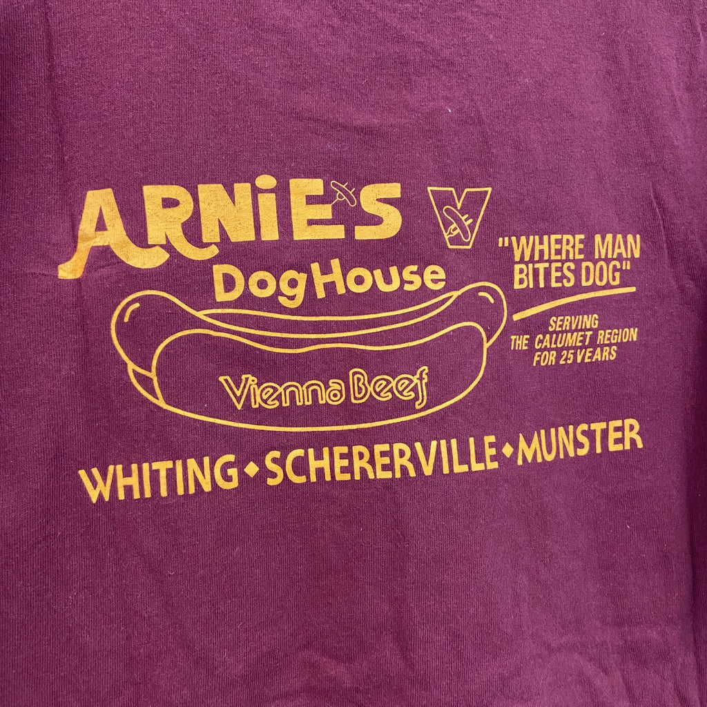 90s　United Sports　半袖プリント企業Tシャツ　ホットドック　シングルステッチ　ヴィンテージ　赤　ボルドー　Mサイズ