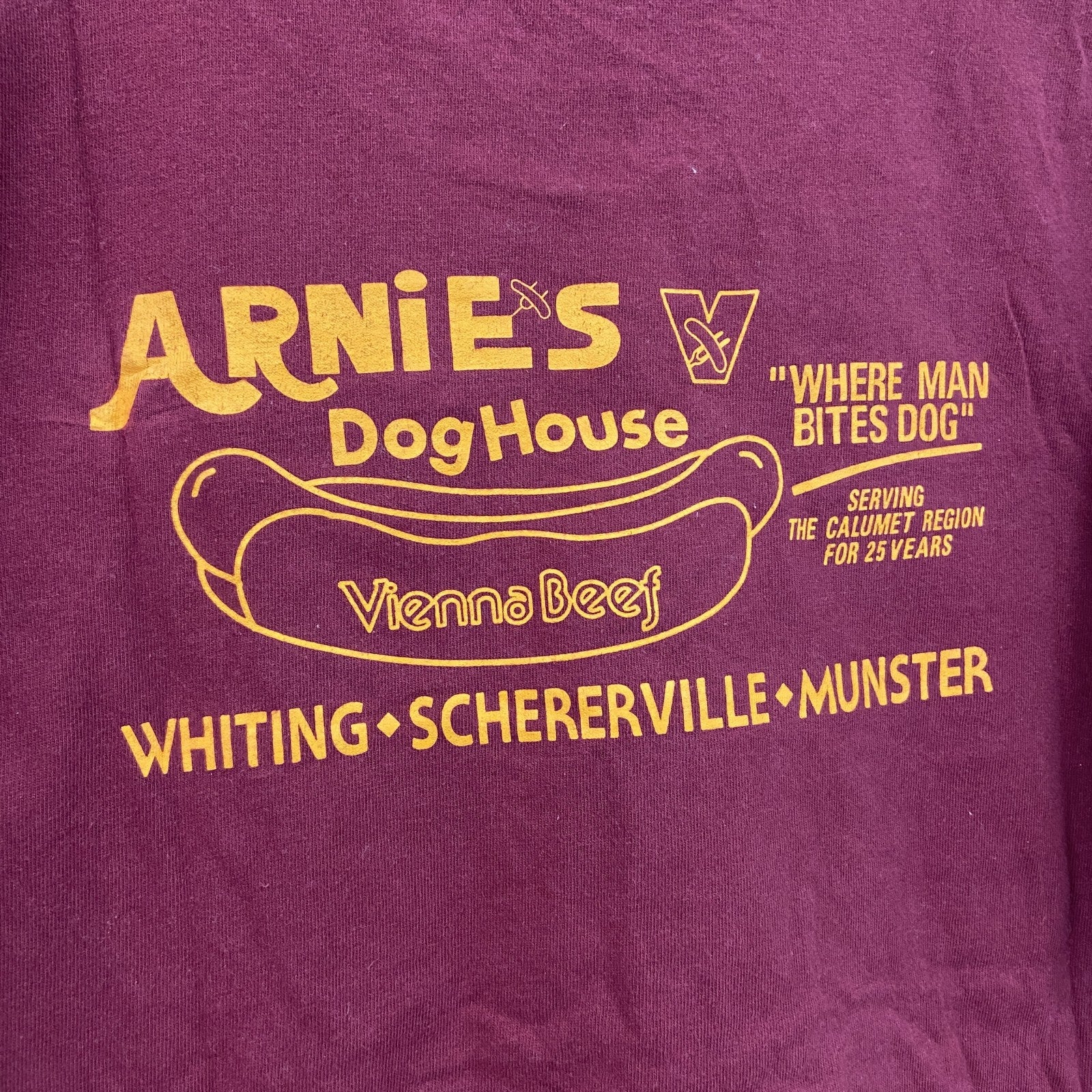 90s　United Sports　半袖プリント企業Tシャツ　ホットドック　シングルステッチ　ヴィンテージ　赤　ボルドー　Mサイズ