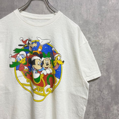 古着 used　Disney　ディズニー　半袖プリントＴシャツ　白　ホワイト　Mickey　ミッキー　ミニー　クリスマス