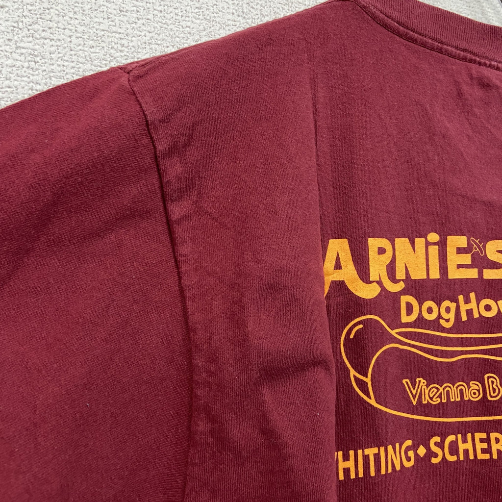 90s　United Sports　半袖プリント企業Tシャツ　ホットドック　シングルステッチ　ヴィンテージ　赤　ボルドー　Mサイズ