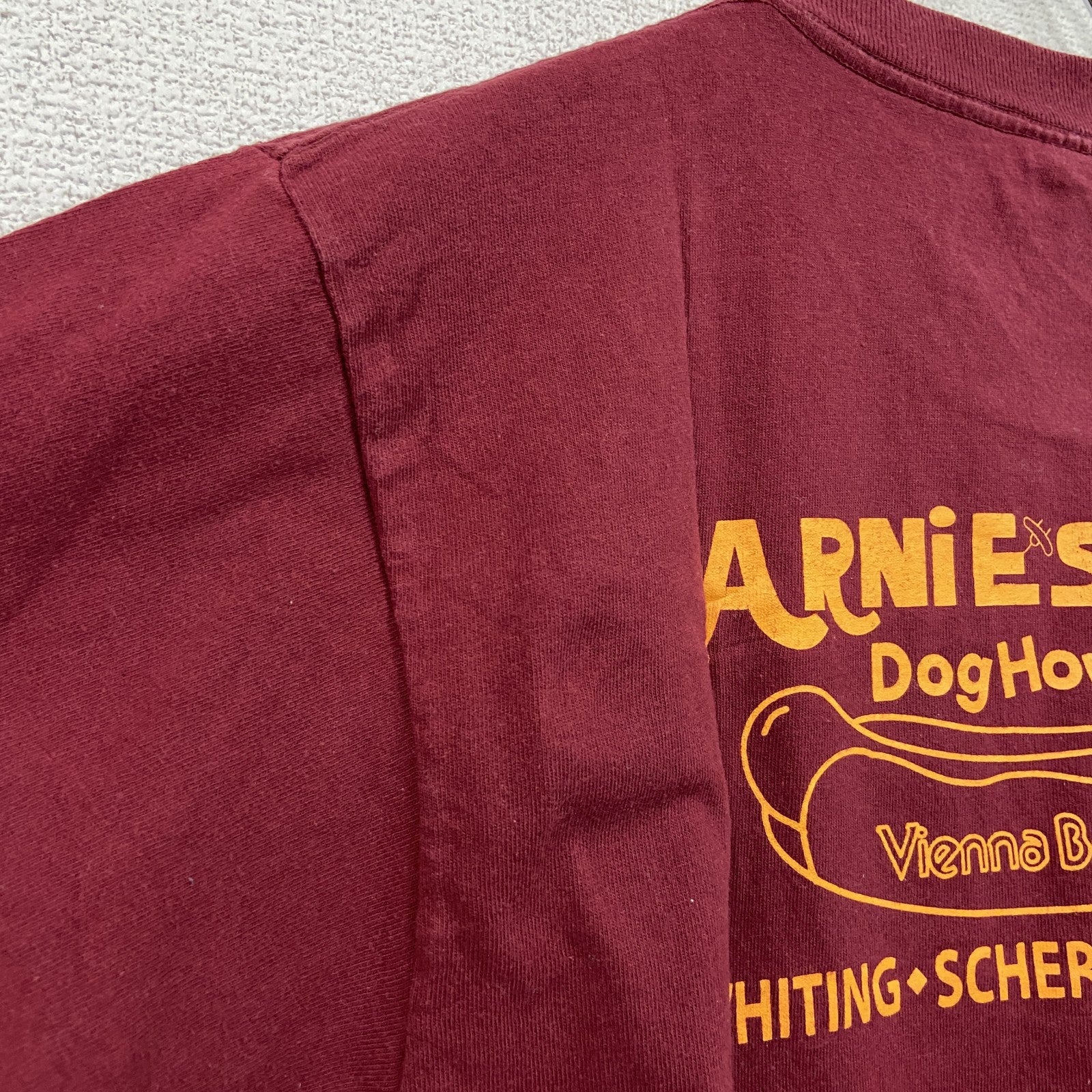 90s　United Sports　半袖プリント企業Tシャツ　ホットドック　シングルステッチ　ヴィンテージ　赤　ボルドー　Mサイズ
