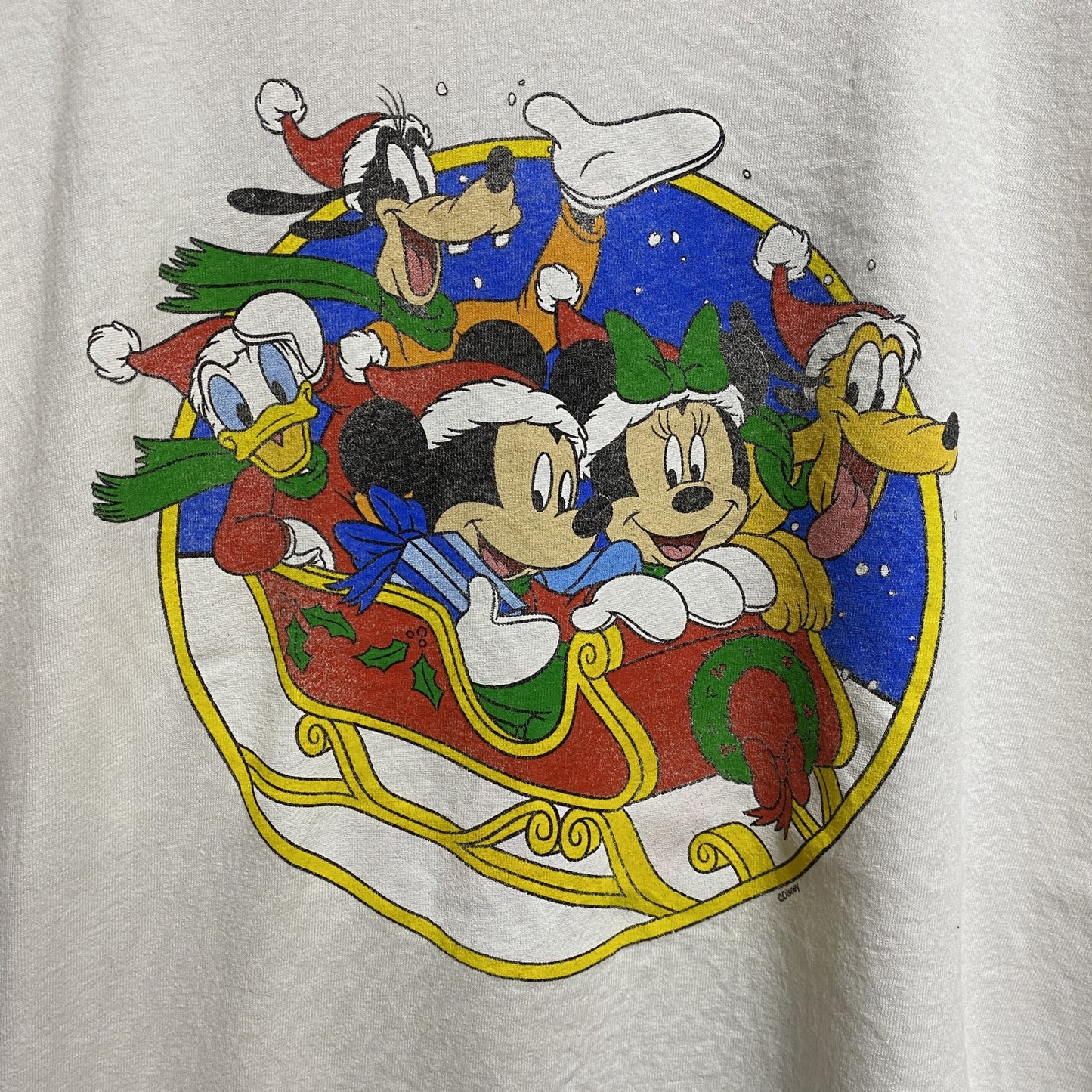 古着 used　Disney　ディズニー　半袖プリントＴシャツ　白　ホワイト　Mickey　ミッキー　ミニー　クリスマス
