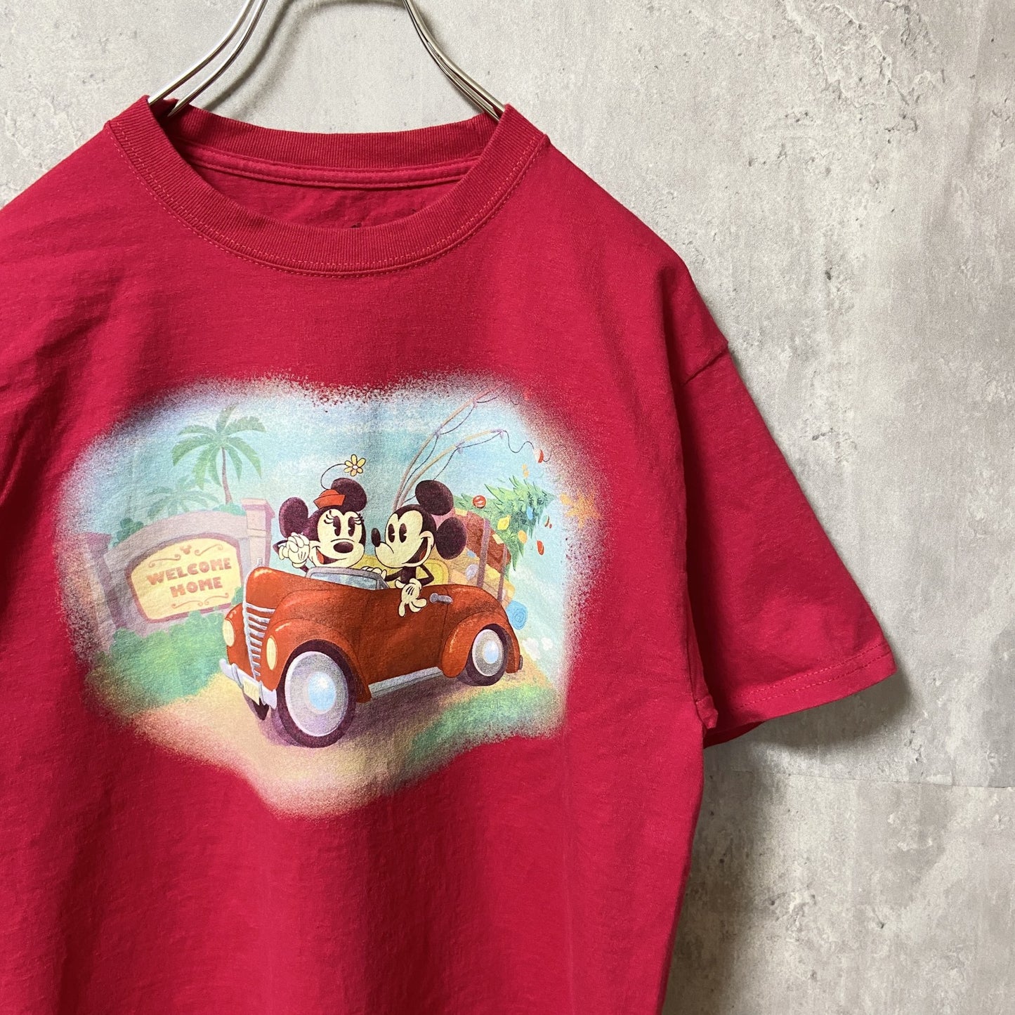 古着 used　Hanes　Disney ディズニー　ミッキー ミニー　Mickey　半袖プリントＴシャツ　赤　キャラクター