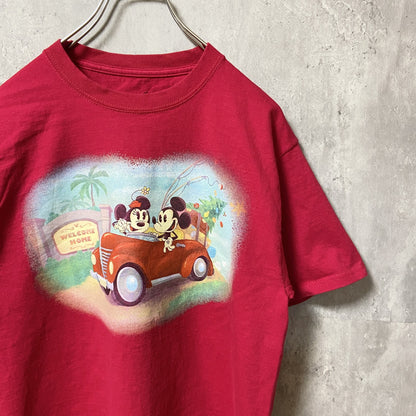 古着 used　Hanes　Disney ディズニー　ミッキー ミニー　Mickey　半袖プリントＴシャツ　赤　キャラクター
