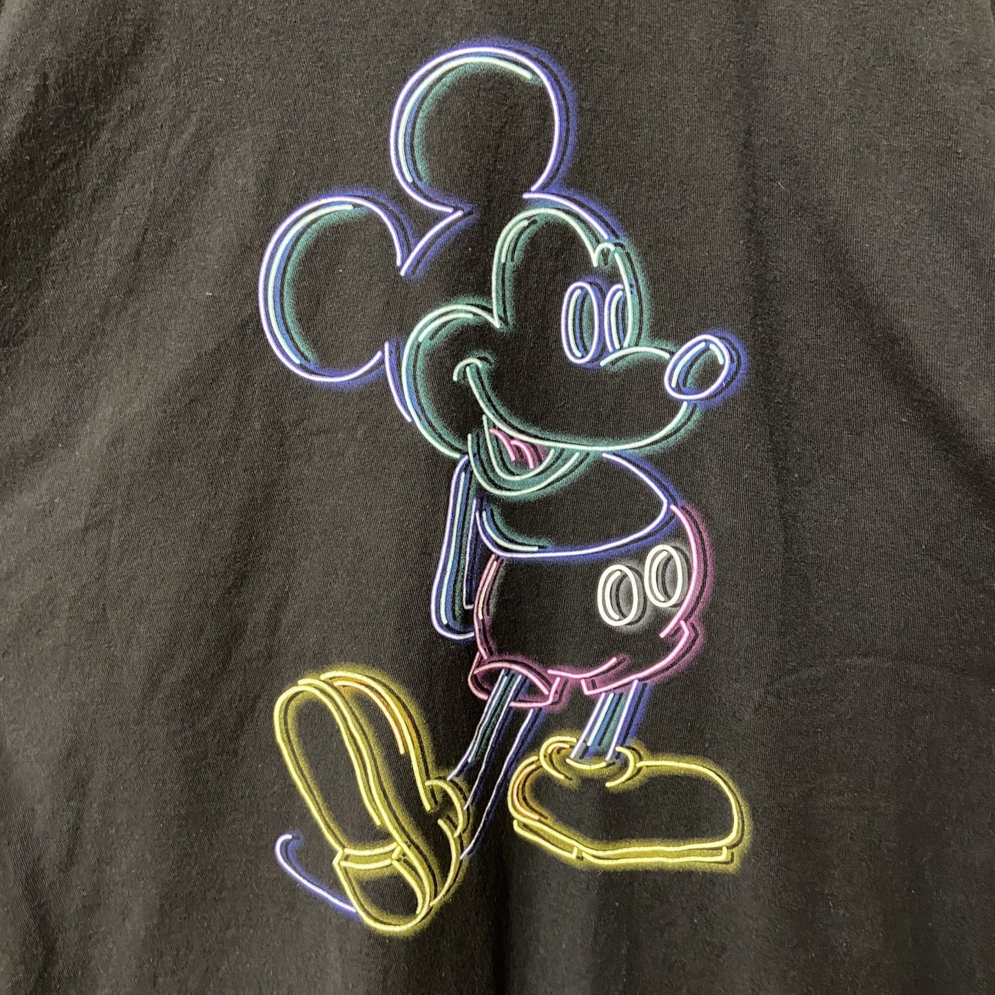 古着 used　Disney ディズニー　ミッキー　Mickey　半袖ネオンプリントＴシャツ　黒　クルーネック　キャラクター