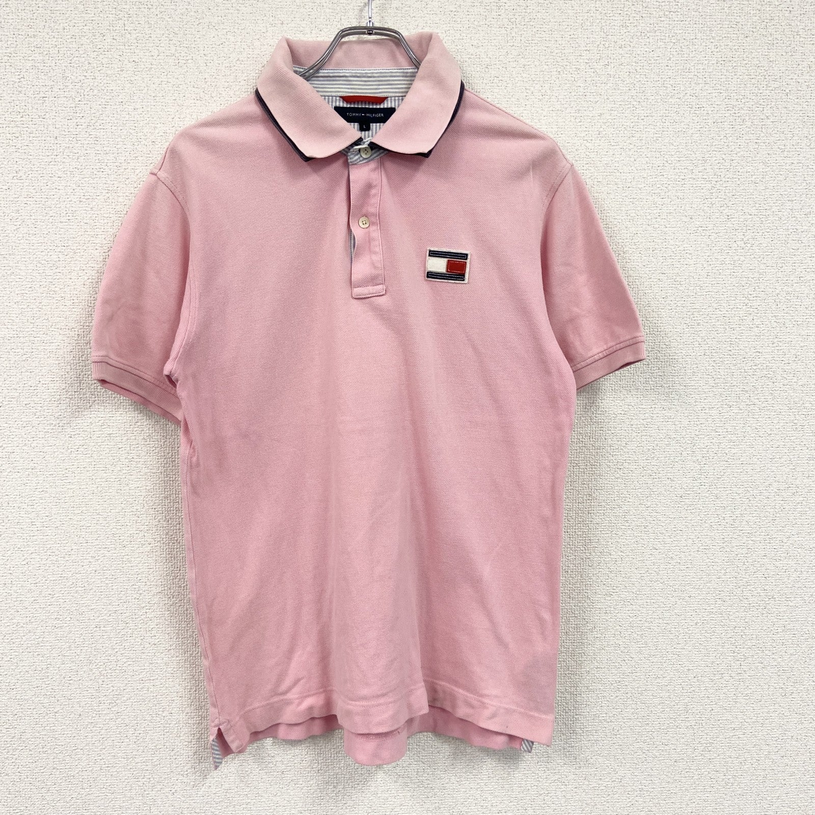 TOMMY HILFIGER　トミーヒルフィガー　半袖ポロシャツ　ワッペン　デカロゴ　ワンポイント　ピンク　Lサイズ
