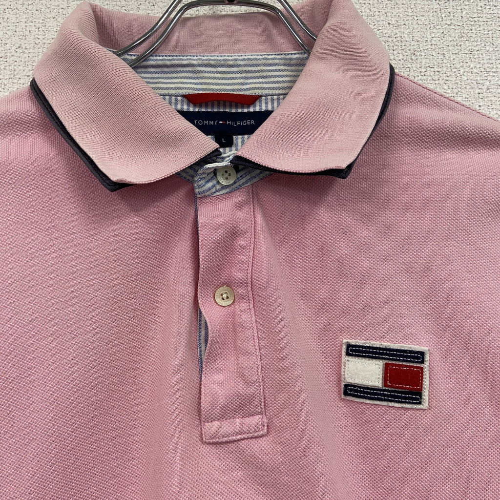 TOMMY HILFIGER　トミーヒルフィガー　半袖ポロシャツ　ワッペン　デカロゴ　ワンポイント　ピンク　Lサイズ