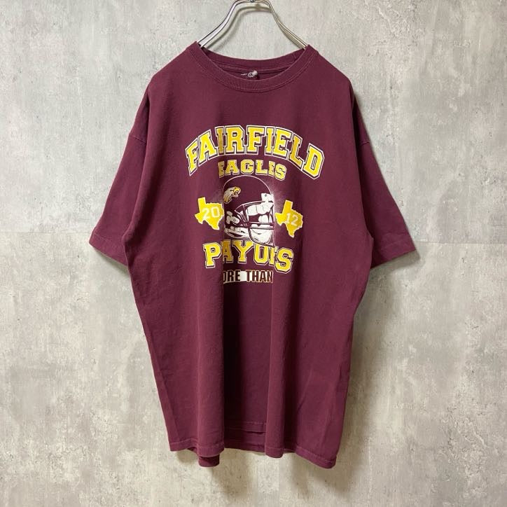 古着 used　FAIRFIERD EAGLES　半袖クルーネックＴシャツ　バックプリント　アメフト　スポーツ　ワインレッド