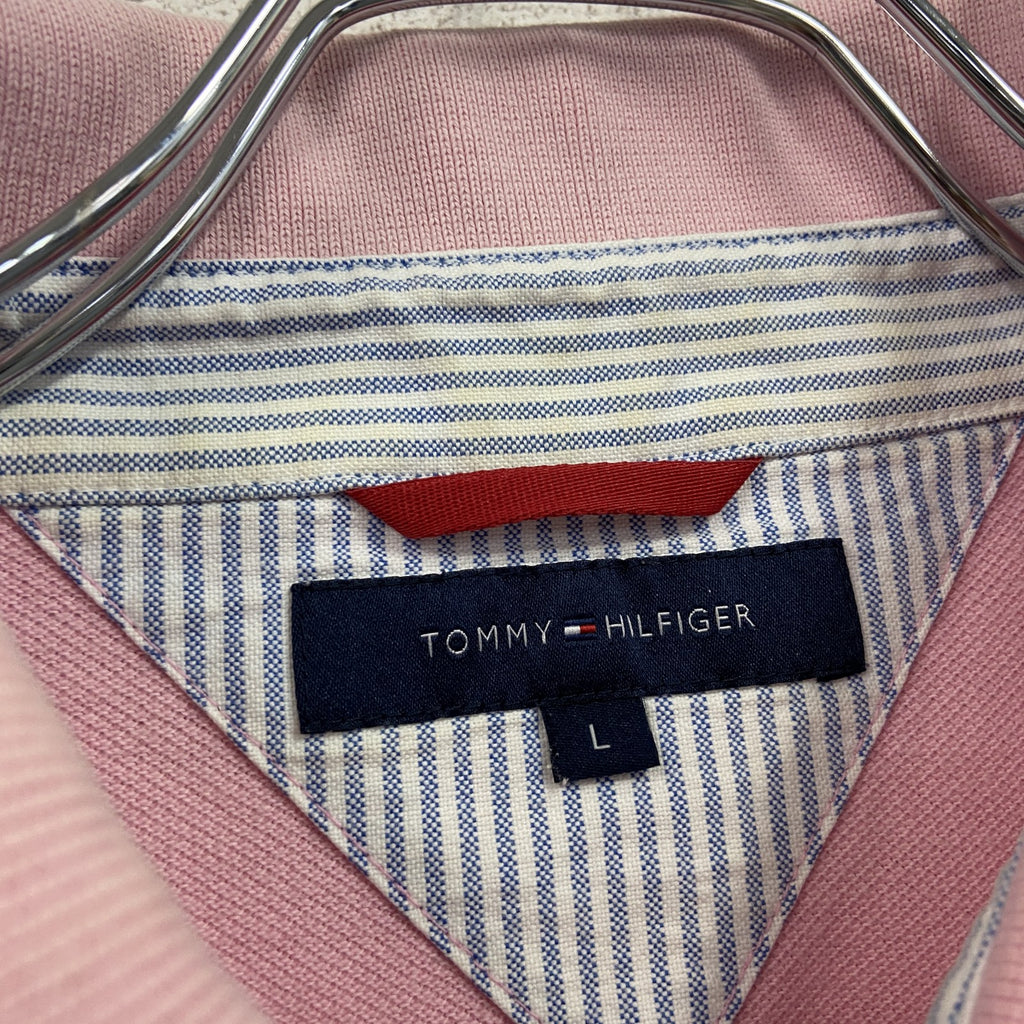 TOMMY HILFIGER　トミーヒルフィガー　半袖ポロシャツ　ワッペン　デカロゴ　ワンポイント　ピンク　Lサイズ