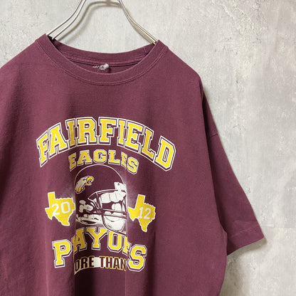 古着 used　FAIRFIERD EAGLES　半袖クルーネックＴシャツ　バックプリント　アメフト　スポーツ　ワインレッド