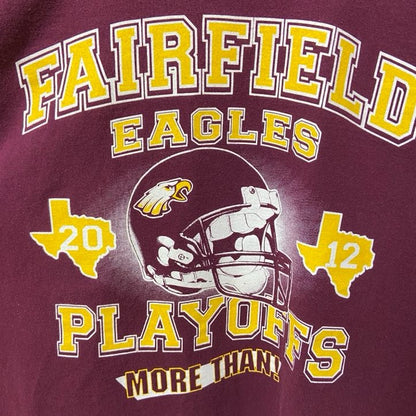 古着 used　FAIRFIERD EAGLES　半袖クルーネックＴシャツ　バックプリント　アメフト　スポーツ　ワインレッド