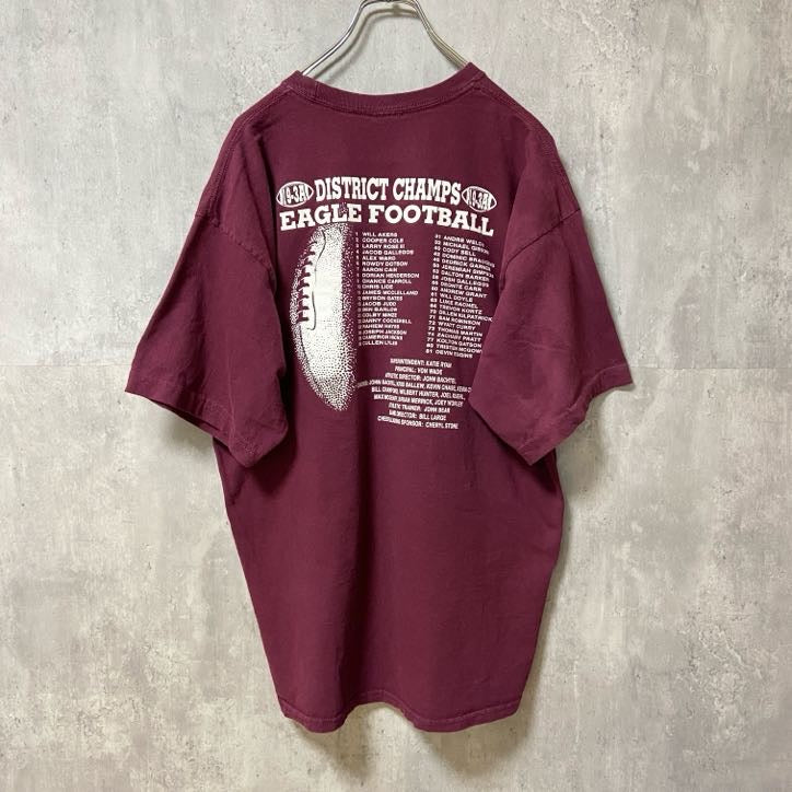 古着 used　FAIRFIERD EAGLES　半袖クルーネックＴシャツ　バックプリント　アメフト　スポーツ　ワインレッド