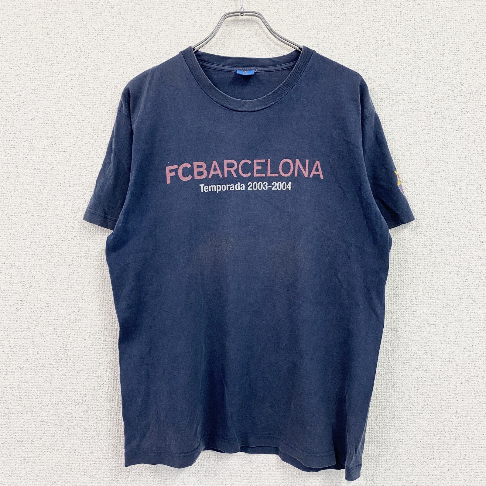 FCB　FCバルセロナ　2003-2004　半袖プリントTシャツ　紺　ネイビー　Lサイズ