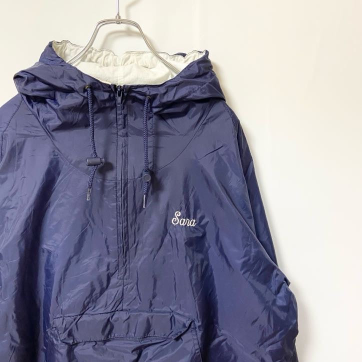 古着 used　CHARLES RIVER　長袖ハーフジップナイロンジャケット　プルオーバー　バックプリント　ネイビー　Lサイズ