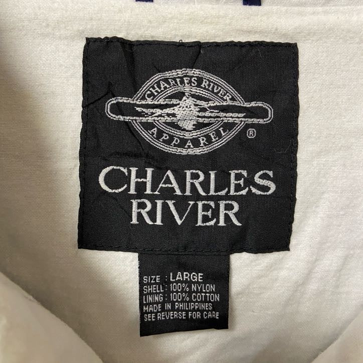 古着 used　CHARLES RIVER　長袖ハーフジップナイロンジャケット　プルオーバー　バックプリント　ネイビー　Lサイズ