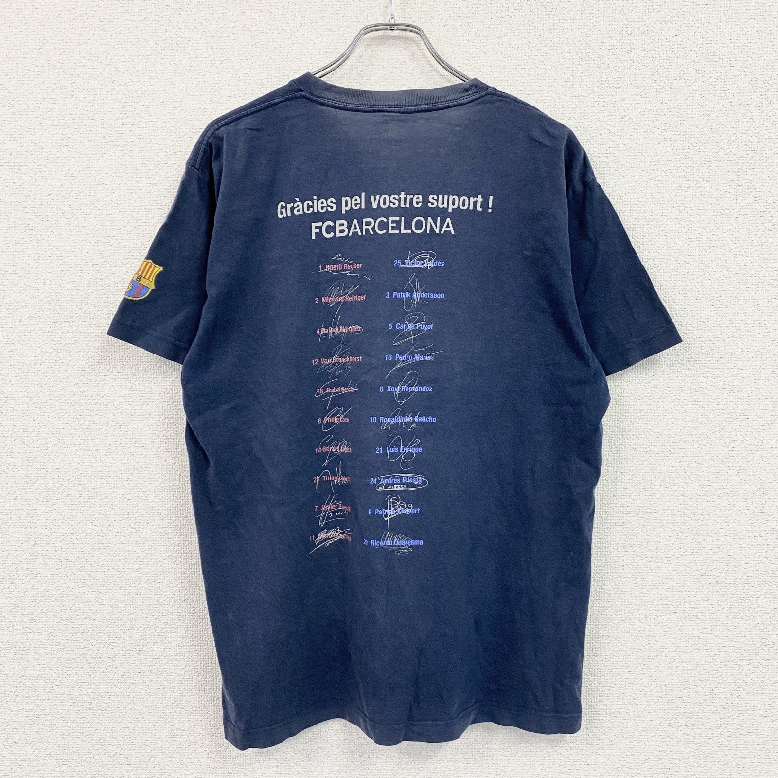 FCB　FCバルセロナ　2003-2004　半袖プリントTシャツ　紺　ネイビー　Lサイズ
