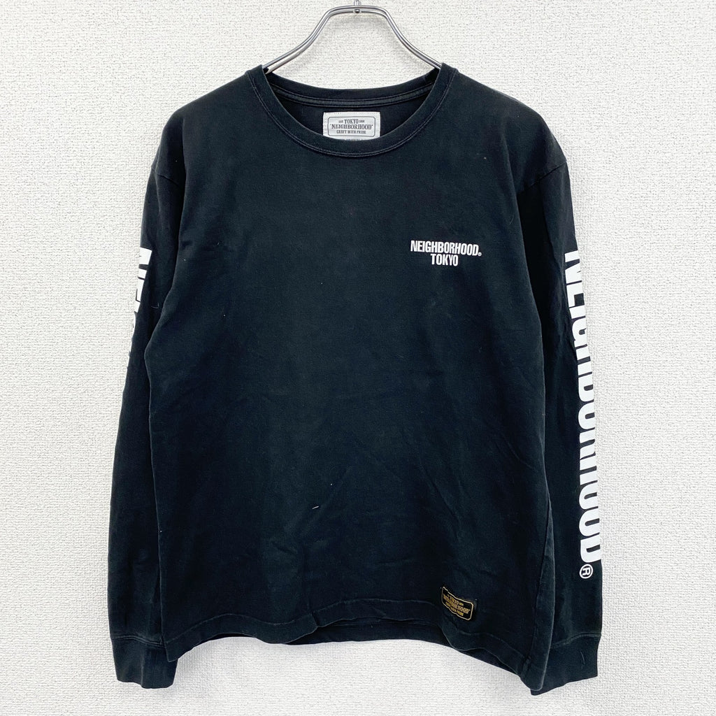 NEIGHBORHOOD　ネイバーフッド　長袖プリントTシャツ/ロンT　デカロゴ　黒　ブラック　Mサイズ