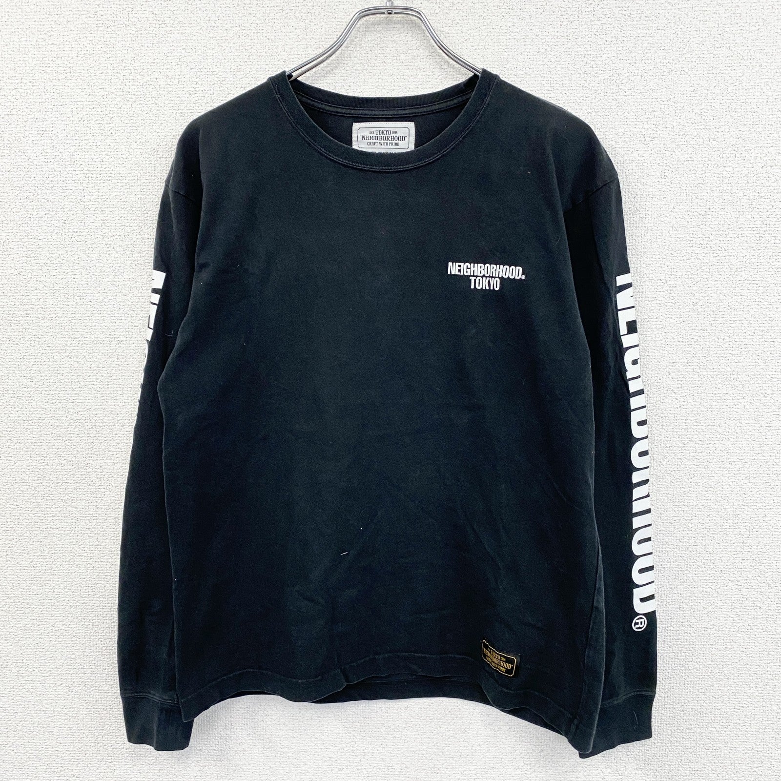 NEIGHBORHOOD　ネイバーフッド　長袖プリントTシャツ/ロンT　デカロゴ　黒　ブラック　Mサイズ