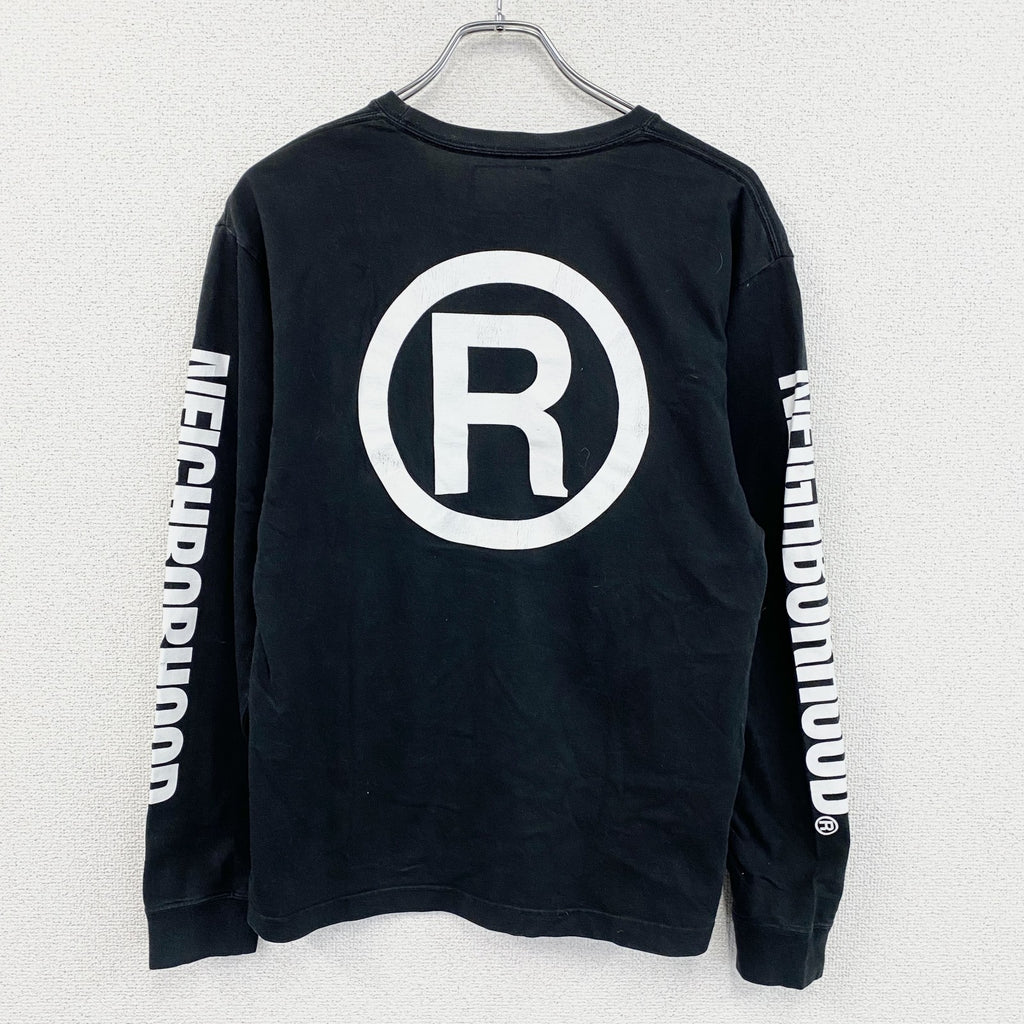NEIGHBORHOOD　ネイバーフッド　長袖プリントTシャツ/ロンT　デカロゴ　黒　ブラック　Mサイズ