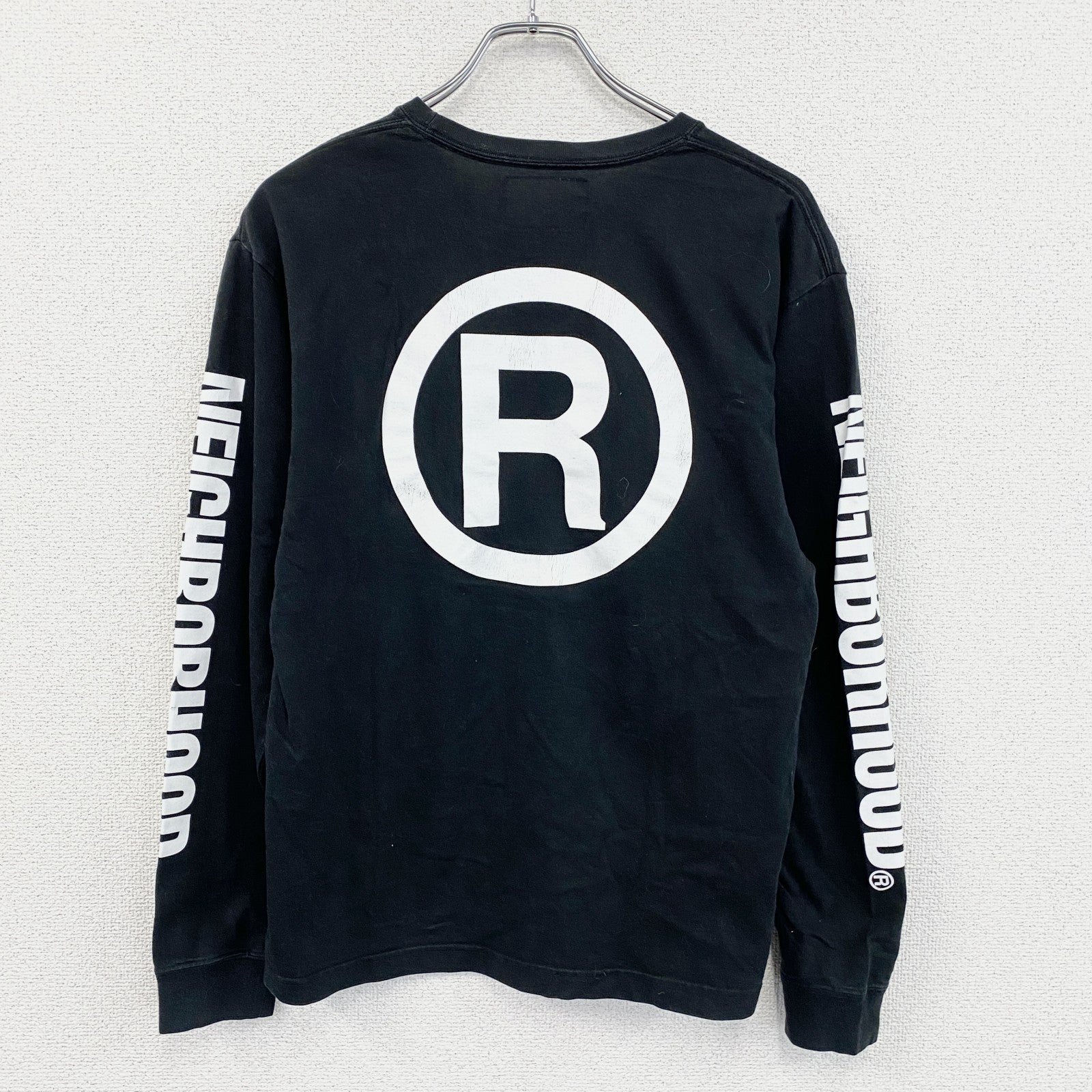 NEIGHBORHOOD　ネイバーフッド　長袖プリントTシャツ/ロンT　デカロゴ　黒　ブラック　Mサイズ