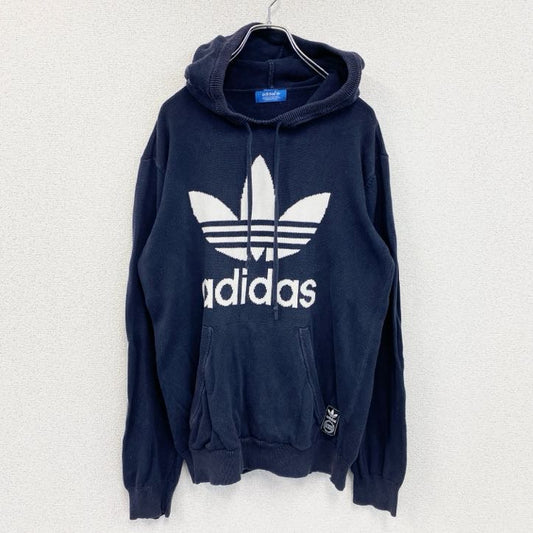 adidas　アディダス　コットンニットパーカー/フーディー　デカロゴ　紺　ネイビー　Mサイズ