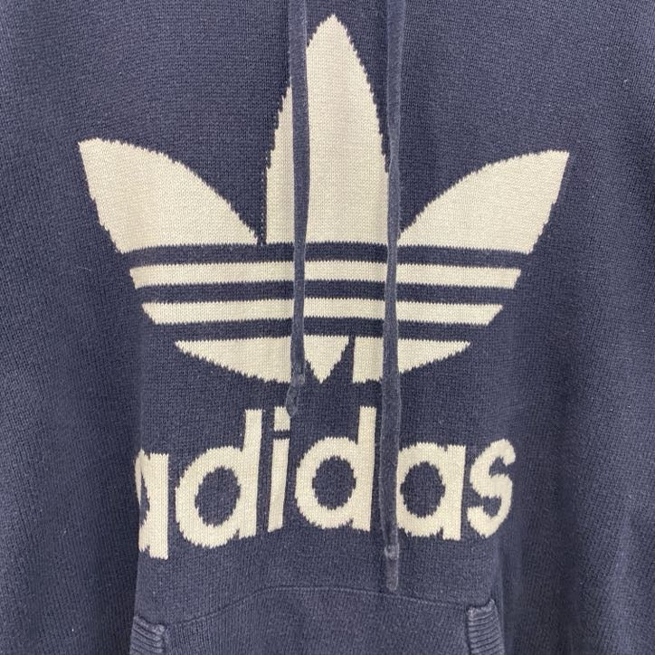 adidas　アディダス　コットンニットパーカー/フーディー　デカロゴ　紺　ネイビー　Mサイズ