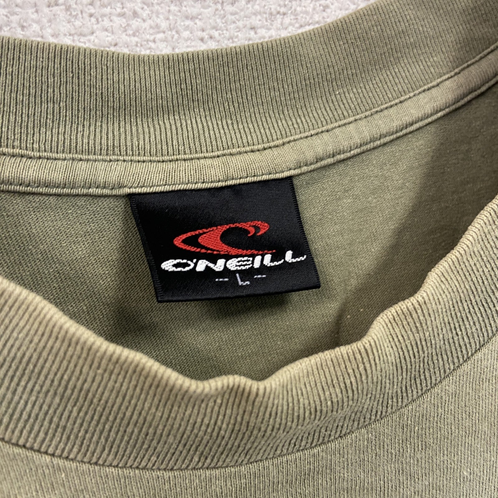90s～　O'NEILL　オニール　半袖プリントTシャツ　フェード　両面プリント　クルーネック　ヴィンテージ　カーキ　Lサイズ