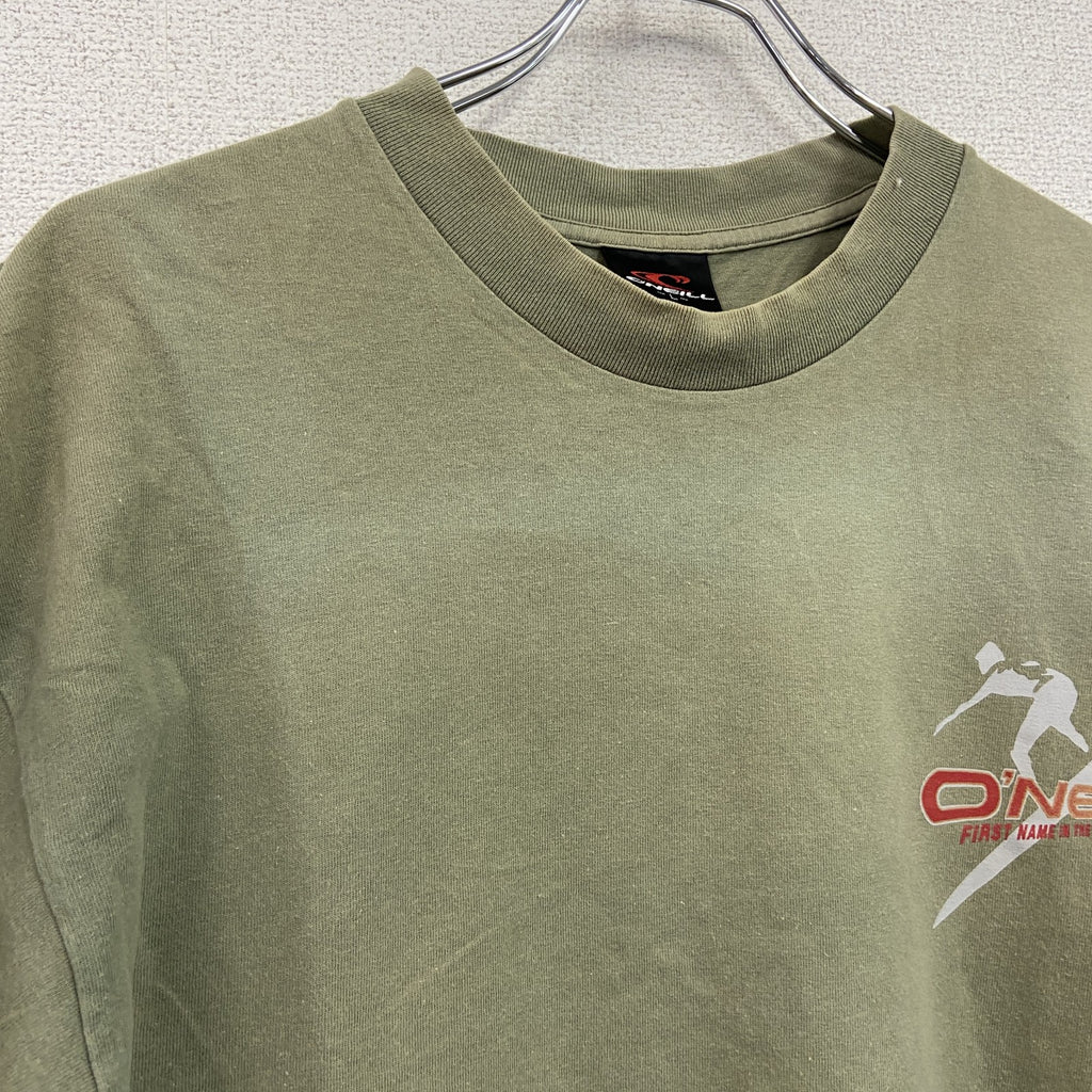 90s～　O'NEILL　オニール　半袖プリントTシャツ　フェード　両面プリント　クルーネック　ヴィンテージ　カーキ　Lサイズ