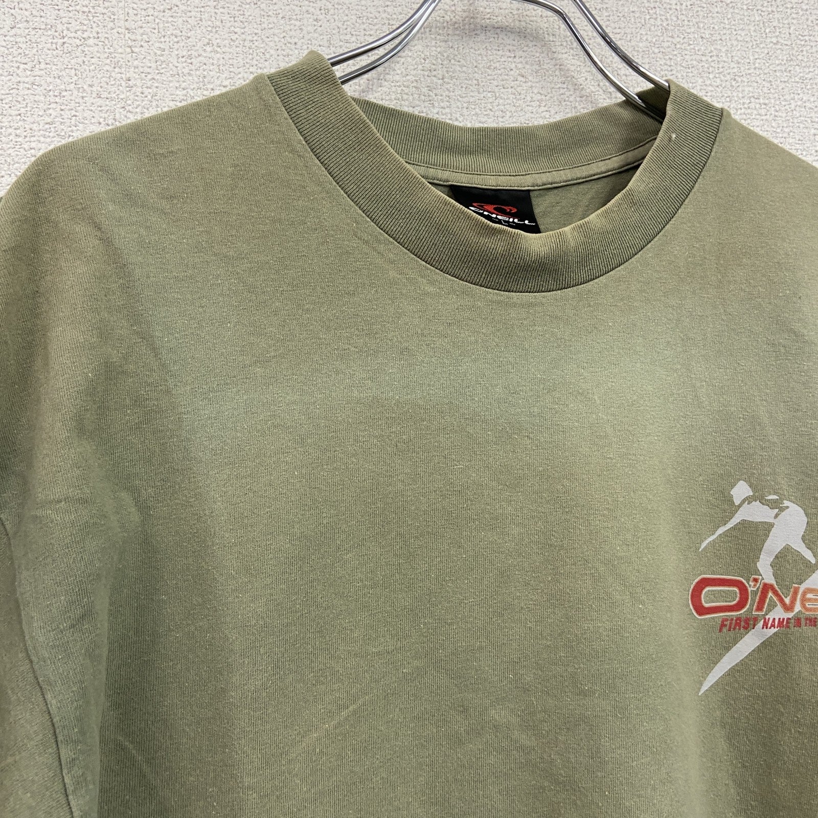 90s～　O'NEILL　オニール　半袖プリントTシャツ　フェード　両面プリント　クルーネック　ヴィンテージ　カーキ　Lサイズ