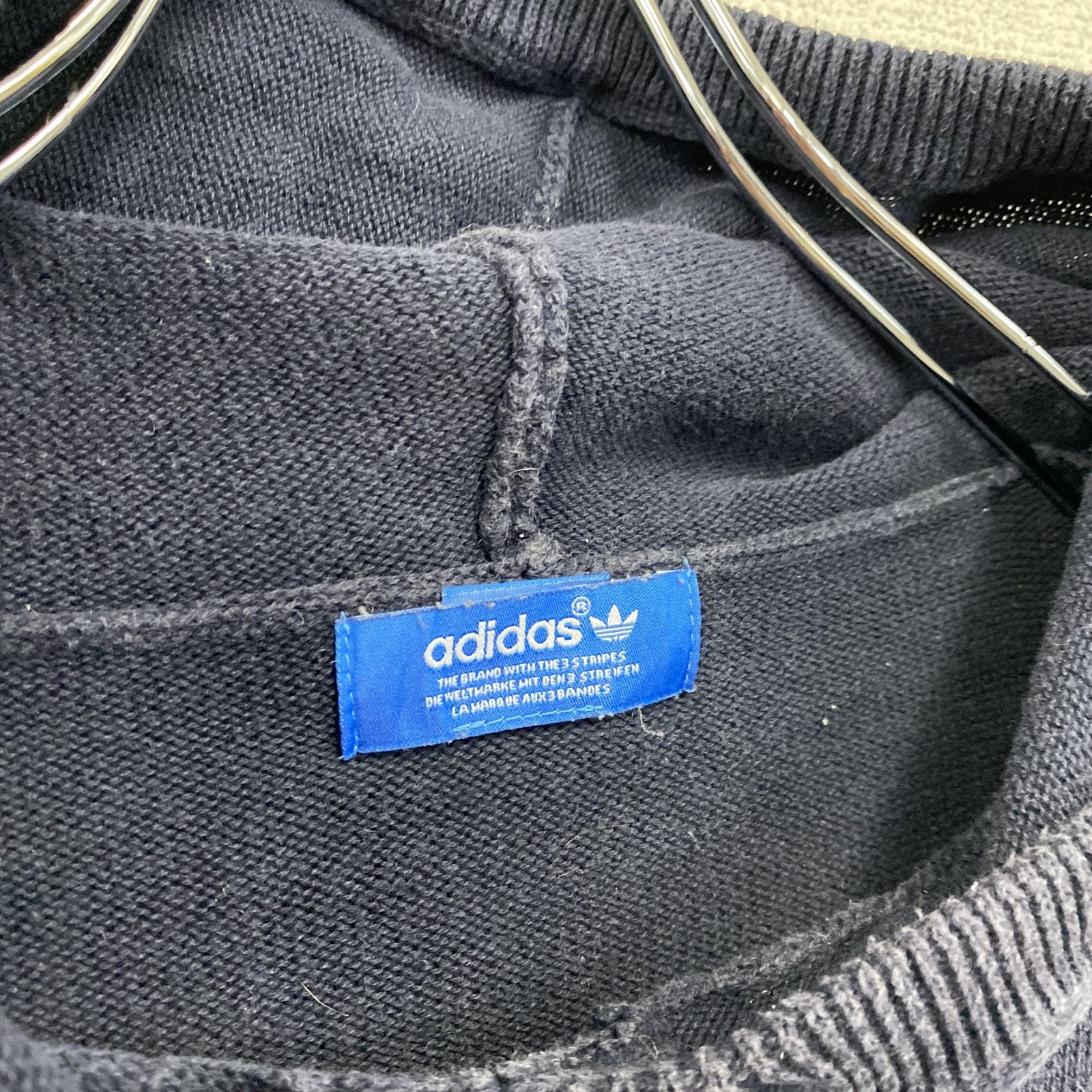 adidas　アディダス　コットンニットパーカー/フーディー　デカロゴ　紺　ネイビー　Mサイズ