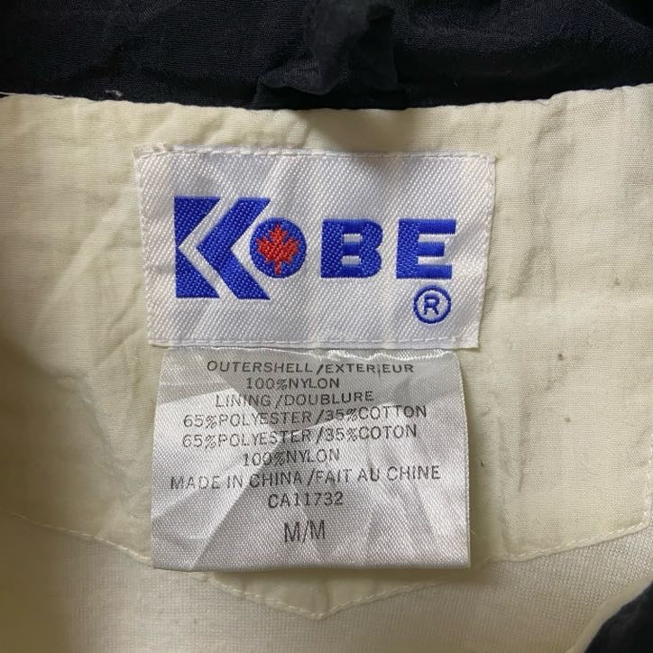 古着 used　KOBE　長袖ナイロンジャケット　ワンポイント刺繍　ハイネック　黒　ブラック　白　Mサイズ