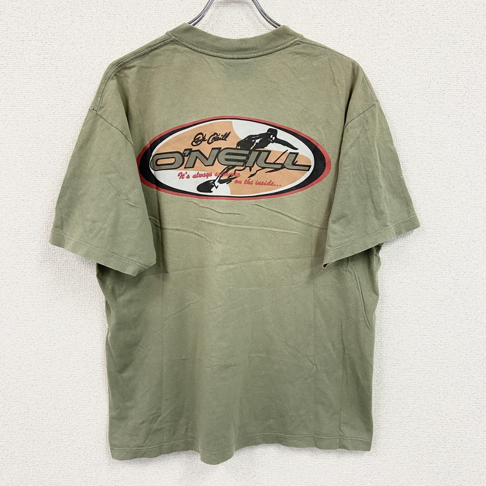90s～　O'NEILL　オニール　半袖プリントTシャツ　フェード　両面プリント　クルーネック　ヴィンテージ　カーキ　Lサイズ