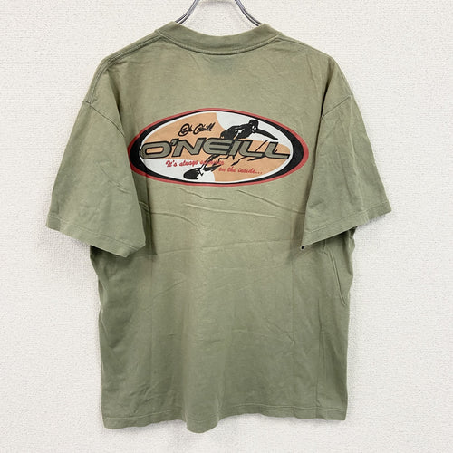 90s～　O'NEILL　オニール　半袖プリントTシャツ　フェード　両面プリント　クルーネック　ヴィンテージ　カーキ　Lサイズ