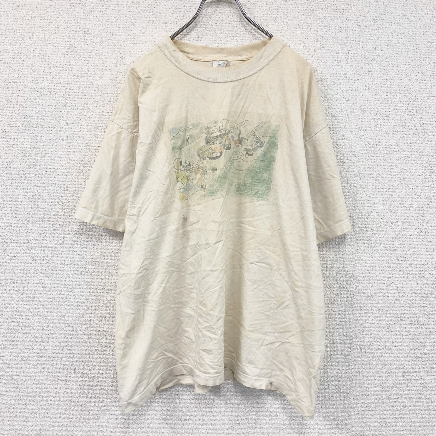 HAKRO　半袖プリントイラストTシャツ　両面プリント　アーチプリント　クルーネック　オフホワイト　XLサイズ