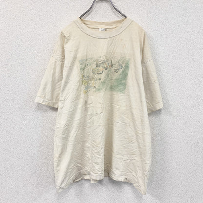 HAKRO　半袖プリントイラストTシャツ　両面プリント　アーチプリント　クルーネック　オフホワイト　XLサイズ